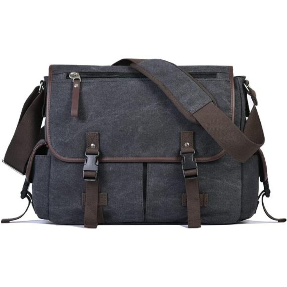 Canvas Messenger Bag in Charcoal Gray - Classic Crossbody for Women